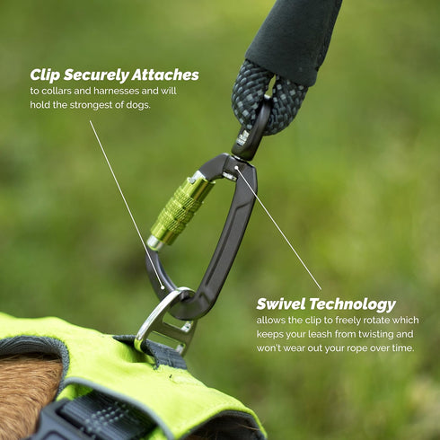 Dog Rope Leash with Lightweight Locking Swivel Carabiner, Comfortable Padded Handle, 5 Foot Long Lead for Medium to
