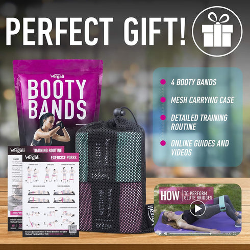 Resistance Bands for Working Out with Guide, 4 Booty Bands for Women Men, Fabric Elastic Exercise Bands