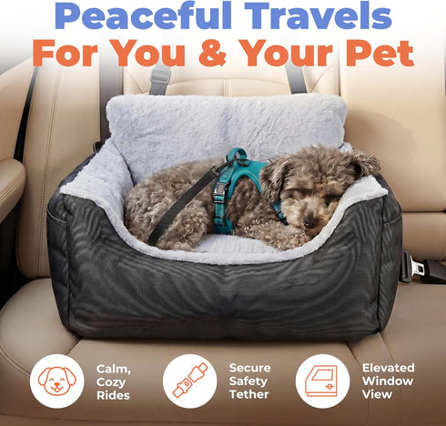 25 lbs 21 20 14 Best Pet Supplies Elevated Dog Car Seat for Small Dogs, Booster Seat with Safety Tether & Storage