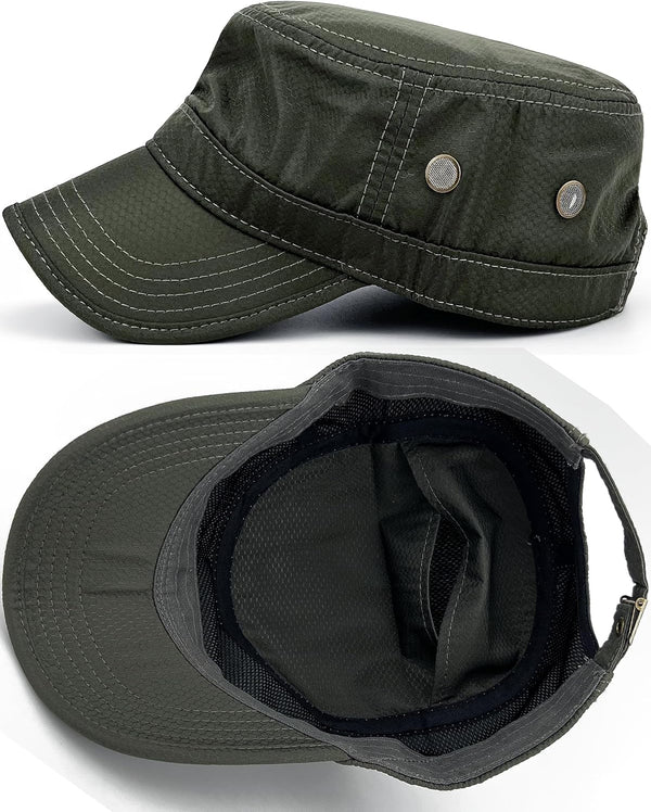 Quick Dry Hidden Pocket Cadet Army Hat Military Style Flat Top Baseball Dad Sun Cap