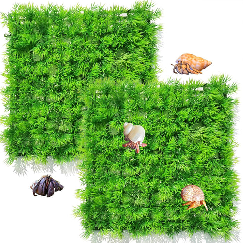 2 PCS Hermit Crab Climbing Toys, Faux Grass Mat 10 x 10 Inch, Fake Turf Hermit Crab Climbing Wall, Fish Tank Decorations