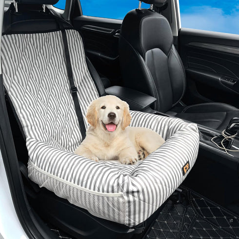 Portable Pet Car Seat for Small to Medium Dogs - Striped Booster Bed (Size M)