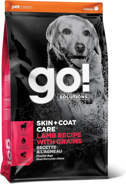 GO! SOLUTIONS Skin + Coat Care Dry Dog Food, 12 lb, Lamb Recipe with Grains