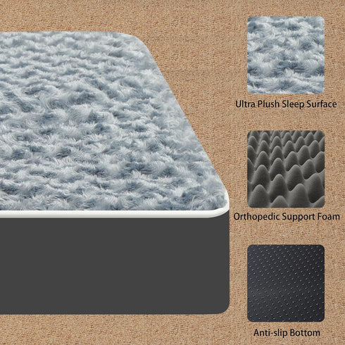 Dog Bed Mats for Medium Dogs, Orthopedic Durable Crate Bed Mattress of Thick Egg Foam, Rose Plush Washable Cover, Grey