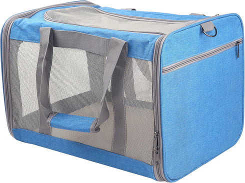 Large Blue Cat Carrier for Small, Medium, and Large Cats, Portable Soft Travel Carrier, Airline Approved Cat Bag
