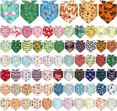 Reginary 72 Packs Holiday Dogs Bandanas Bulk Patriotic Halloween Thanksgiving Christmas New