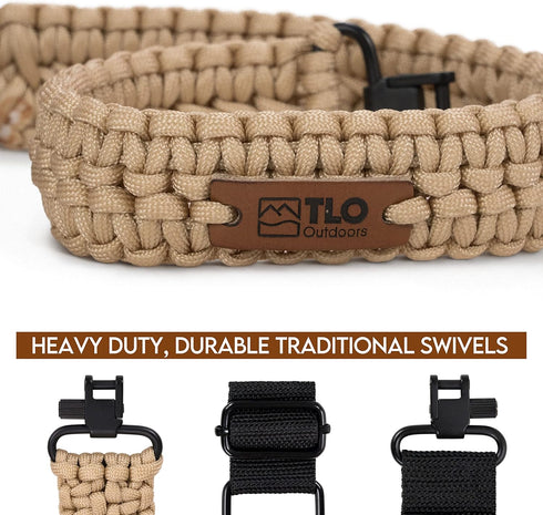 TLO Outdoors Paracord Gun Sling - Tactical 2-Point Rifle Sling, Adjustable Strap with Swivels for Hunting