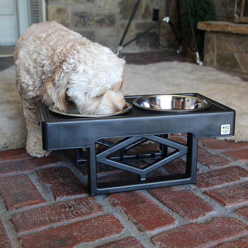 Pet Zone Designer Diner Elevated Dog Bowls - 3 Height Adjustable Stand with 2 Stainless Steel Bowls (7 Cup Each)