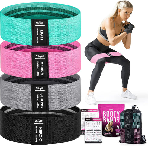 Resistance Bands for Working Out with Guide, 4 Booty Bands for Women Men, Fabric Elastic Exercise Bands
