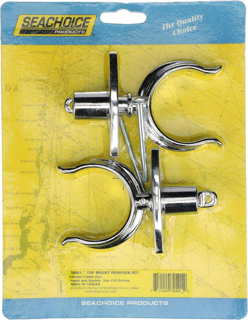 Seachoice Top-Mount Rowlock Set, Chrome-Plated Zinc, Includes 2 Rowlocks with Locking Pins and Sockets