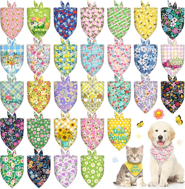 30 Pcs Spring Summer Dog Bandanas Bulk Floral Pet Scarves Bibs Adjustable