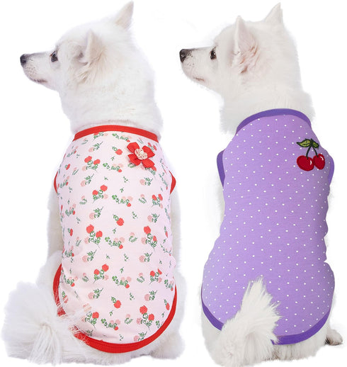 Blueberry Pet Soft & Comfy Spring Hope Floral Cotton Blend Dog T Shirts Tank Top, Pack of 2, Back Length 16", Clothes