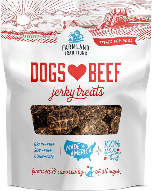 Farmland Traditions Dogs Love Beef Jerky Dog Treats - 5 Ounce Bag with Only 4 Ingredients