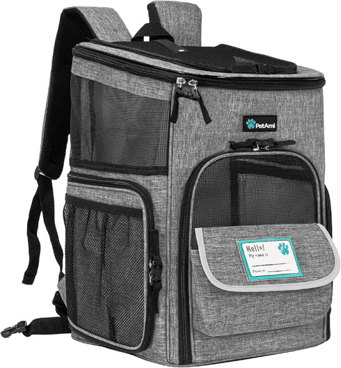 PetAmi Dog Backpack Carrier, Heather Gray, Airline Approved for Small & Large Cats, Ventilated Soft Sided