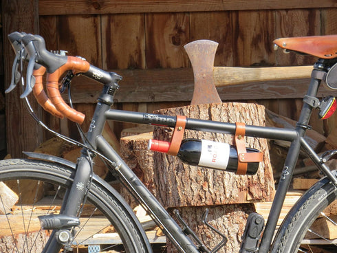 oopsmark The Bicycle Wine Rack - Handmade Leather Bike Bottle Holder and Carrier for Picnics