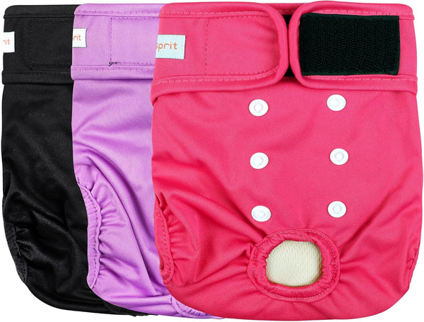 Langsprit Washable Female Dog Diapers, 3 Pack No Leak Reusable Diapers for Dogs in Heat, Highly Absorbent with