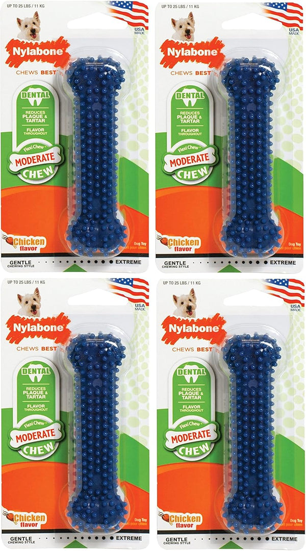 Nylabone 4 Pack of Moderate Chew Dental Chew Toys - Regular, Chicken Flavor - Made in The USA for Dogs Up to 25 Pounds