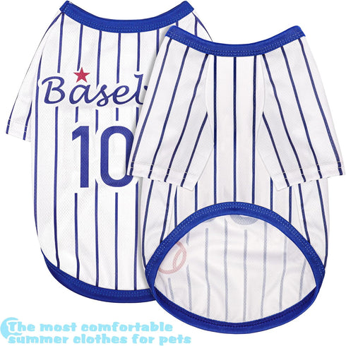 Sleek Striped Dog Vest: Sleeveless Baseball-Style Shirt for Small, Medium, Large Breeds, Comfortable Blue L