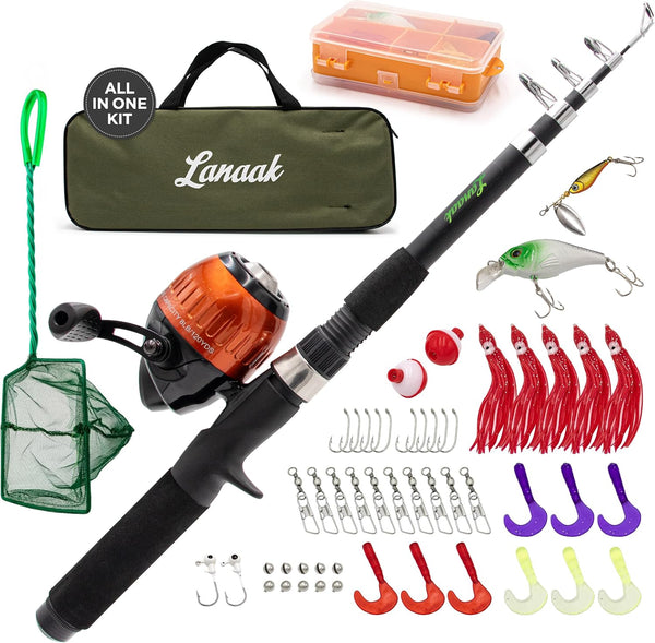 Kids Fishing Pole and Tackle Box - with Net, Travel Bag, Reel and Beginner’s Guide for Boys, Girls, or Youth