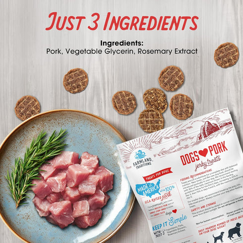 Farmland 2.5 (Pack 1). Traditions New Filler Free Dogs Love Pork Premium Jerky Treats for Dogs Pound