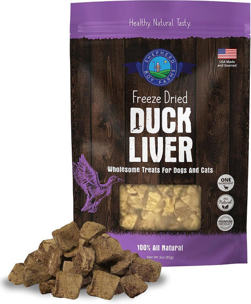Freeze Dried Dog Treats - Duck Liver, All Natural, High in Protein, 3oz, Made in USA