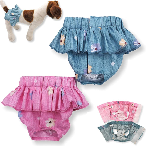 Pack of 2 Dog Female Diapers Skirts, Sanitary Pants Cotton for Small Pet Cat (M: Waist: 13" - 16")