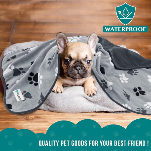 PetAmi Waterproof Dog Blanket - Medium Large Dog Couch Cover, Fleece Washable Throw, 40x60 Paw Print Gray