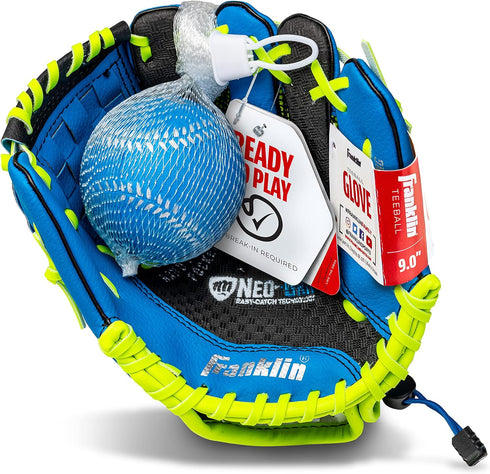 Franklin Sports Youth Teeball Glove, 9.0 Inch Neo-Grip Synthetic Leather Fielding Glove, Left & Right Handed Ready to