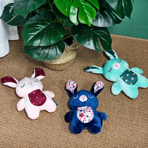 26cm/10.24in Blue Bunny Plush Squeaky Dog Toy for Chewers Puppy Teething Chew Toy Cute Soft Funny Indoor Outdoor