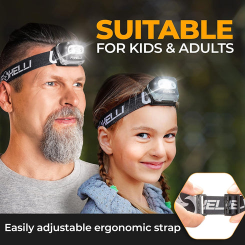 Foxelli LED Headlamp Flashlight for Adults & Kids, Lightweight Waterproof Headlight for Running, Camping, Hiking