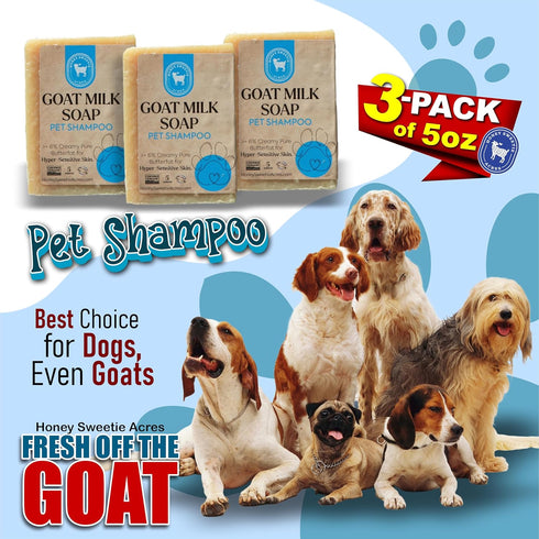 3 Pack 5 oz (3 Count) Honey Sweetie Acres All-Natural Pet Shampoo Bar with Fresh Goat Milk - Moisturizing Relief