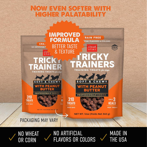 Cloud Star Tricky Trainers Chewy Grain Free Training Treats for Dogs, Peanut Butter, Made in the USA (12 oz.)