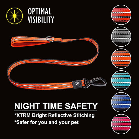 KZV5048-15S 4" Long Reflective Heavy Duty Click Lock Hook Leash with Locking Carabiner Clip - Blue