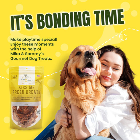 Mika & Sammy's Gourmet Chicken Jerky Dog Treats Made in USA, Kiss Me Fresh Breath, 5oz Bag