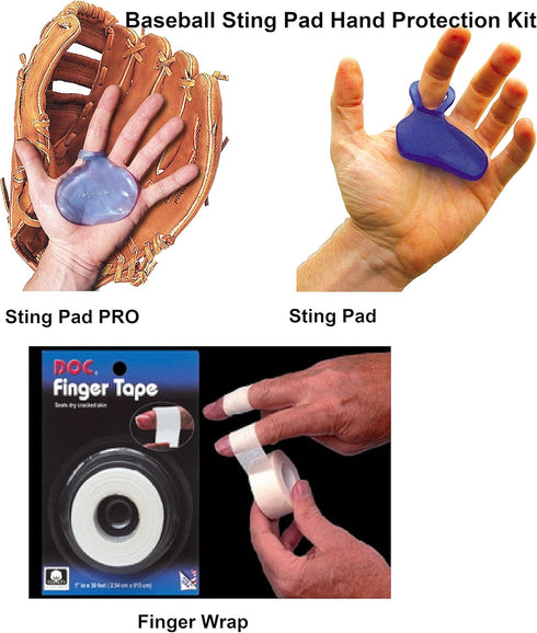 Hot Glove Baseball Sting Pad Pro Hand Protection, 3 Piece Bundle with Finger Wrap