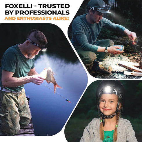 Foxelli USB-C Rechargeable LED Headlamp - Super Bright Lightweight Head Lamp for Running, Camping, Hiking & Work