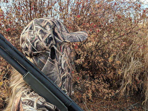 QuikCamo Mossy Oak Camo Hat with Built-in Face Mask for Duck Hunting, Adjustable Velcro Closure