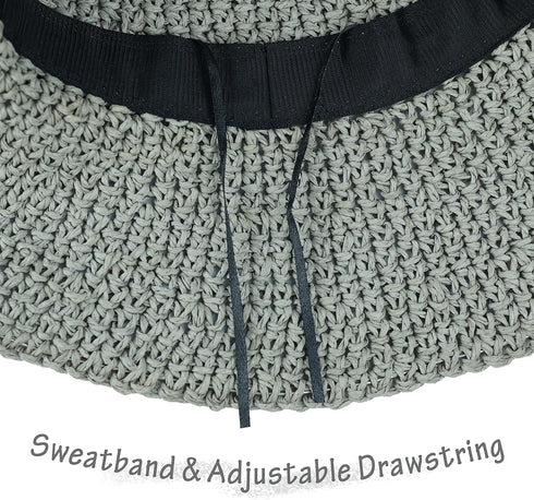 Women Sun Hat, Wide Brim Floppy Beach Hat, Breathable UV UPF 50+ Straw Foldable Packable Summer Cap