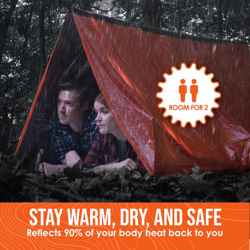 Go Time Gear 2 Person Mylar Emergency Shelter Tube Tent with Paracord, All-Weather Protection for Camping & Hiking