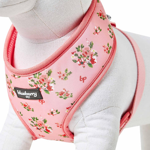 Blueberry Pet Soft & Comfy Floral Rose Dog Harness Vest, Baby Pink, Chest Girth 19.5" - 26", Medium