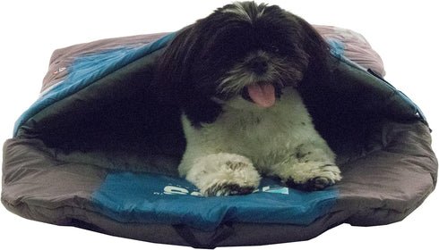 DOGHELIOS 'Trail-Barker' Multi-Surface Travel Pet Dog Bed Mat, Water-Resistant, BlackShark Technology, Blue, Dark Grey