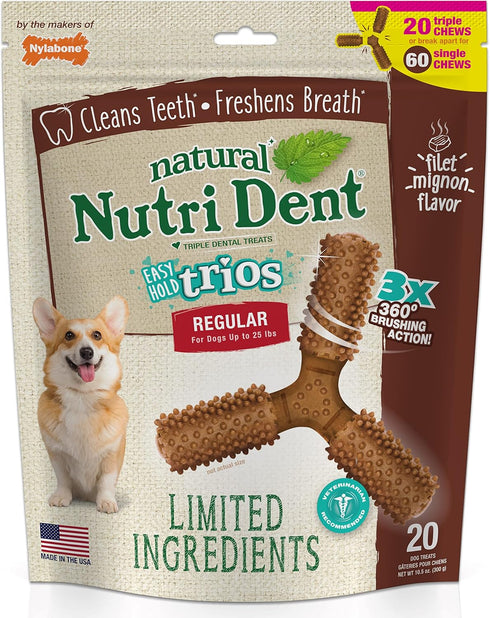 Nylabone Nutri Dent Dog Dental Chews, Filet Mignon Flavor, Small, 1 Count - Natural Teeth Cleaning & Breath Freshener