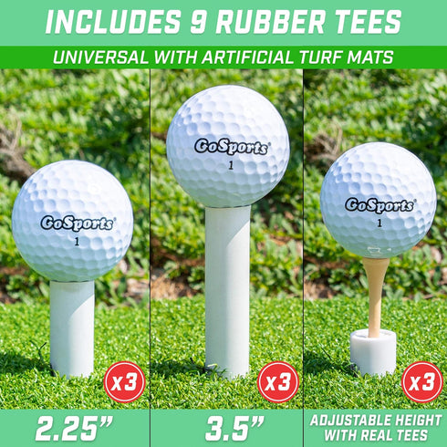 GoSports 9 Pack Rubber Golf Tees - 3x of 1.5 Inch, 2.25 Inch, and 3.5 Inch Tees for Universal Use with Artificial Turf