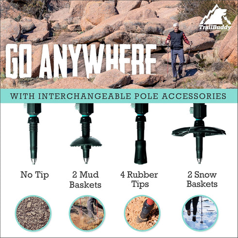 TrailBuddy Trekking Poles - Pair of 2 Lightweight, Collapsible Hiking Poles for Backpacking Gear, 7075 Aluminum with