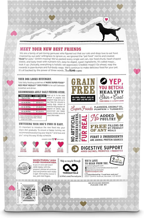 I and love and you Nude Super Food Dry Dog Food - Red Meat Medley - Prebiotic + Probiotic, Grain Free, Real Meat, No Fillers, 5lb Bag