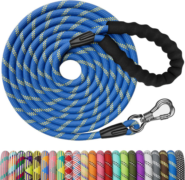 NTR Long Dog Leash 50 FT, Rope Leash with Swivel Lockable Hook, Reflective, for Medium and Large Dogs, Blue