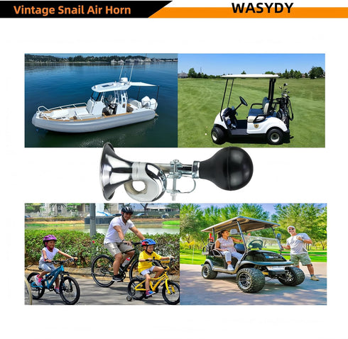 Wasydy Manual Retro Air Clown Horn -Metal Snail Bugle Funny Horn for Golf Cart (Yamaha, EZGO, Club Car), Bicycles