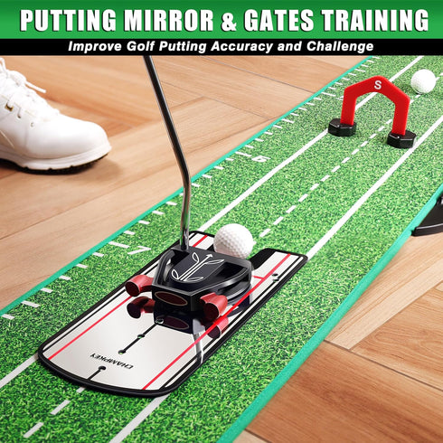 CHAMPKEY Professional Hazard Golf Putting Green Come with Golf Putting Gates and Putting Mirror - Progressive Slope