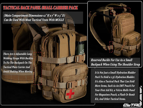 Tactical Small MOLLE Hydration Pack, Outdoor Water Bladder Carrier Pack for Vest Backpack
