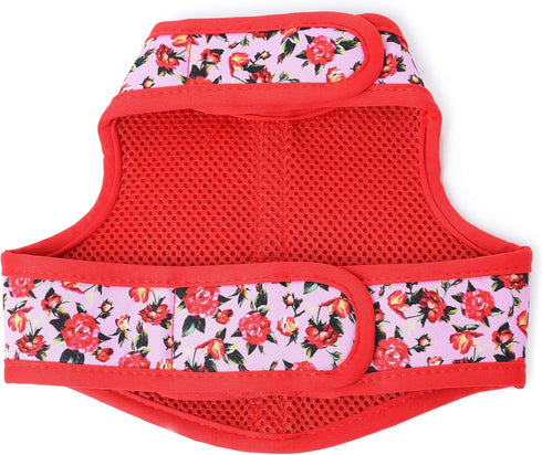 Mile High Life Velcro Dog Harness, Air Mesh Floral Vest for Small Dogs & Cats, Adjustable Easy Closures (Peony Rose, S)